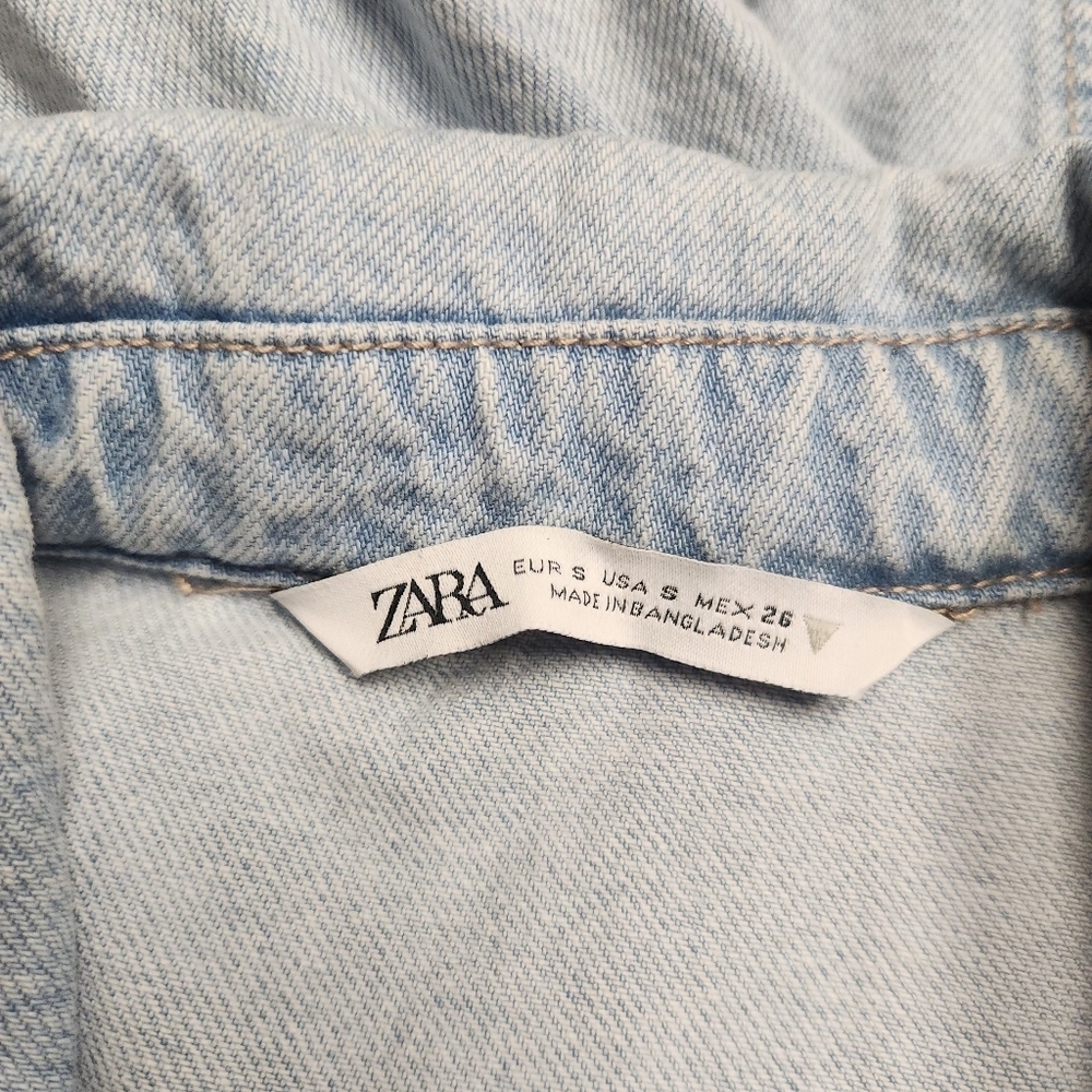 Zara Cotton Fitted Long Sleeves Button Down Denim Shirt Dress Light Wash Size S - Picture 12 of 15